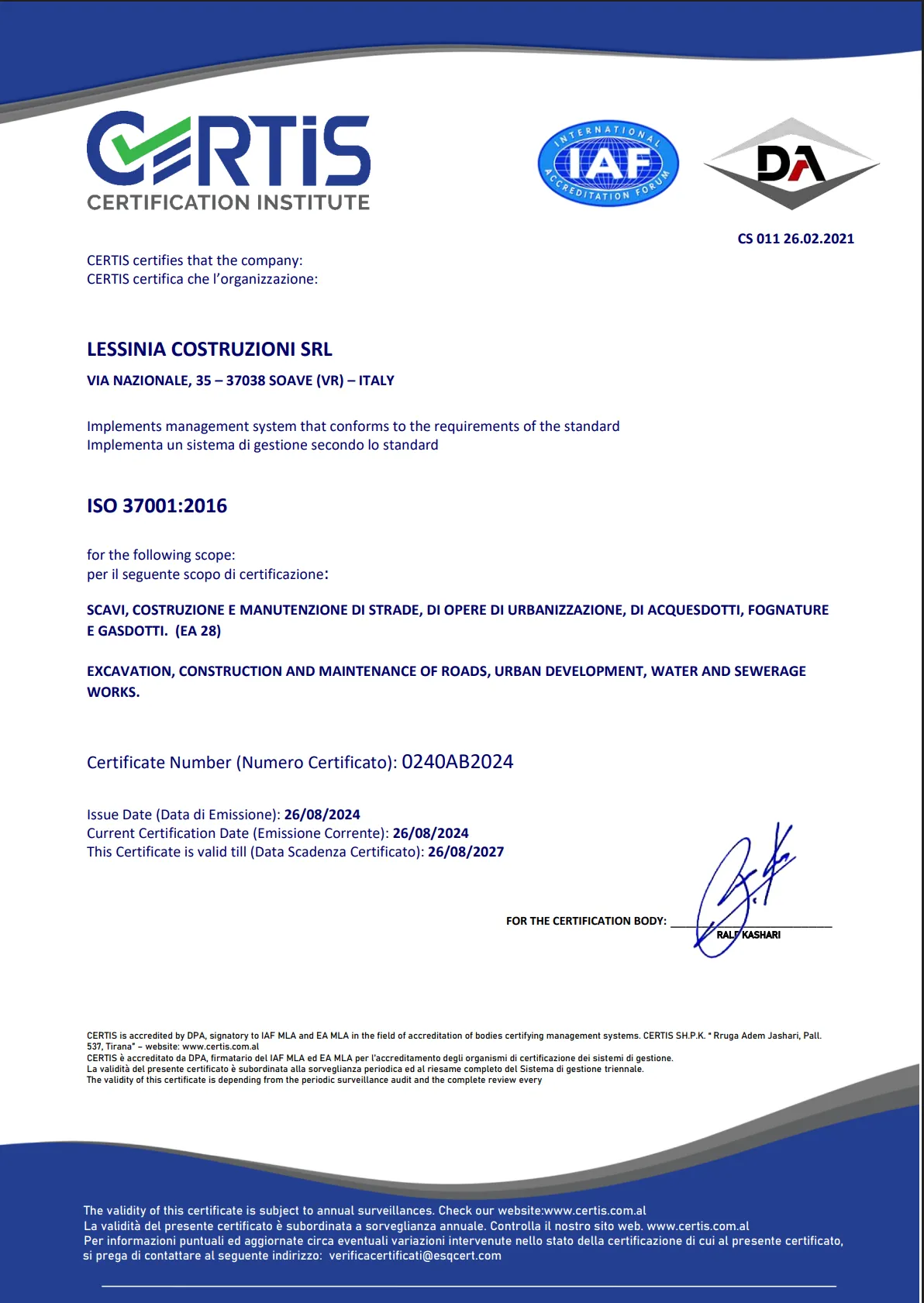 Certificazione Certis certification institute