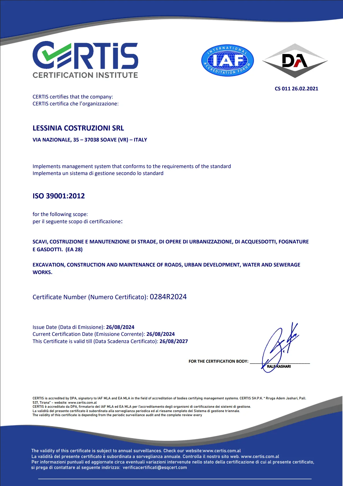 Certificazione Certis certification institute
