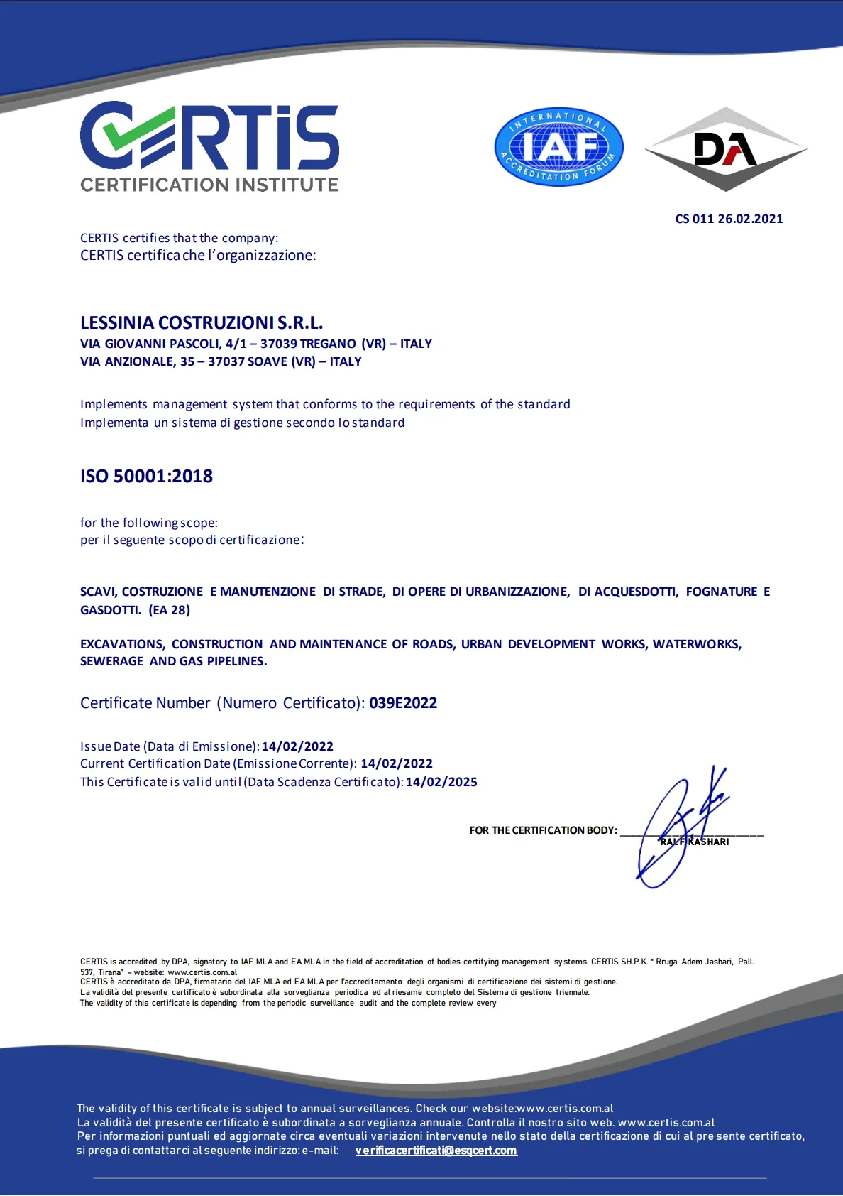 Certificazione Certis certification institute